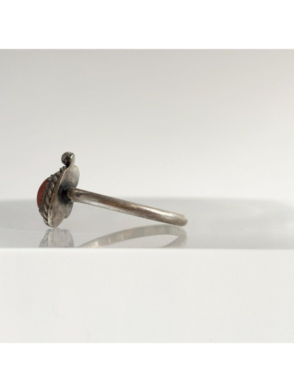 Coral Accented Navajo Inspired Southwest Sterling Silver 925 Vintage Ring - sz 5 - Picture 7 of 15